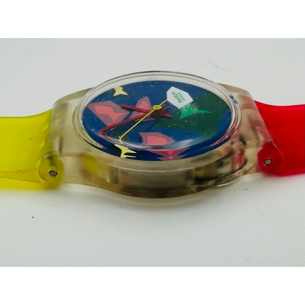 Vintage 1980s Swatch Aqua Dream Watch Multi Color Swiss Made GN105 *Not Working